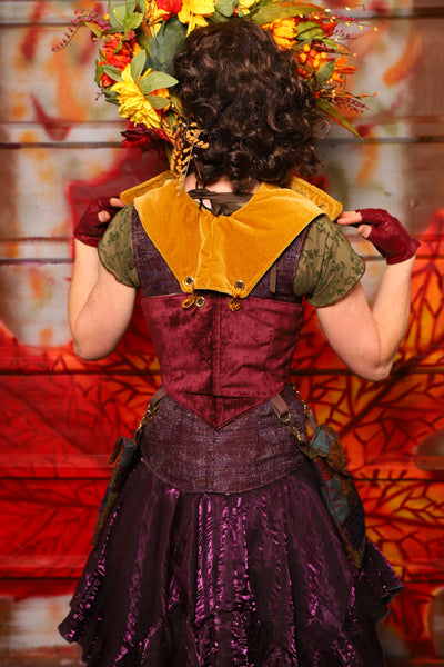 09. Cropped Underbust w/hardware & Winchester Detachable Collar in Plum & Gold Velvet *WITH* Minstrel Patchwork Pockets - The Fall Fabulosity! Collection