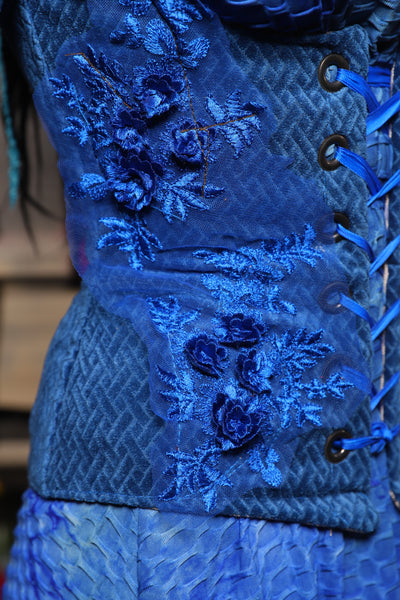 Petite Vixen in Blue Basket Weave w/Blue Rose applique - The Dark Waters Collection
