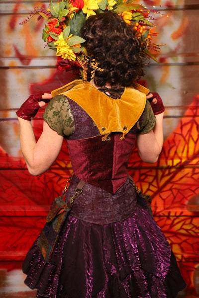 09. Cropped Underbust w/hardware & Winchester Detachable Collar in Plum & Gold Velvet *WITH* Minstrel Patchwork Pockets - The Fall Fabulosity! Collection
