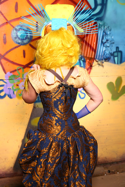 06-Aurora X Corset in Blue & Gold Grand Medallion -The Barnacle Blues Collection