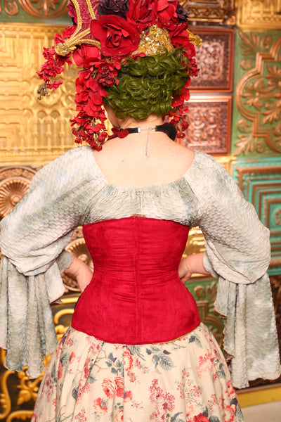 Wench Corset In Bold Red WITH Embossed Vine Faux Leather Hip Patch - Day 11  "12 Days of Christmas" 2024