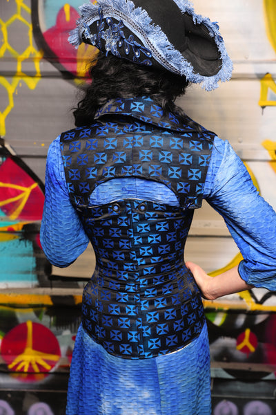 14. Keyhole Vixen Corset in Azure Heraldry - The Dark Waters Collection