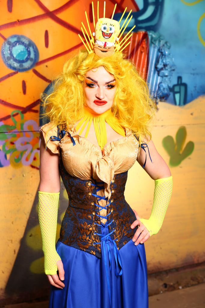 33-Vixen Corset in Blue & Gold Grand Medallion  -The Barnacle Blues Collection