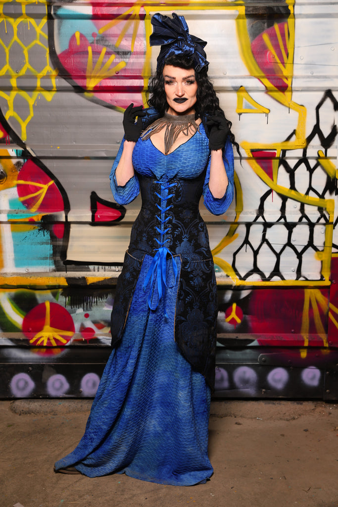 19. Peacock-Tailed Vixen in Black and Blue Medallion - The Dark Waters Collection