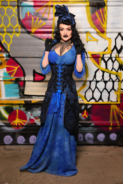 19. Peacock-Tailed Vixen in Black and Blue Medallion - The Dark Waters Collection