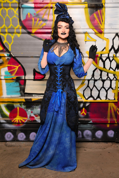 19. Peacock-Tailed Vixen in Black and Blue Medallion - The Dark Waters Collection