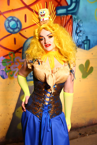 33-Vixen Corset in Blue & Gold Grand Medallion  -The Barnacle Blues Collection