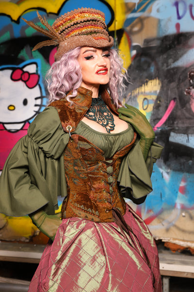 15. Petite Overbust Corset w/Arch Collar In Enchanted Grounds - The Amaranth & Aster Collection