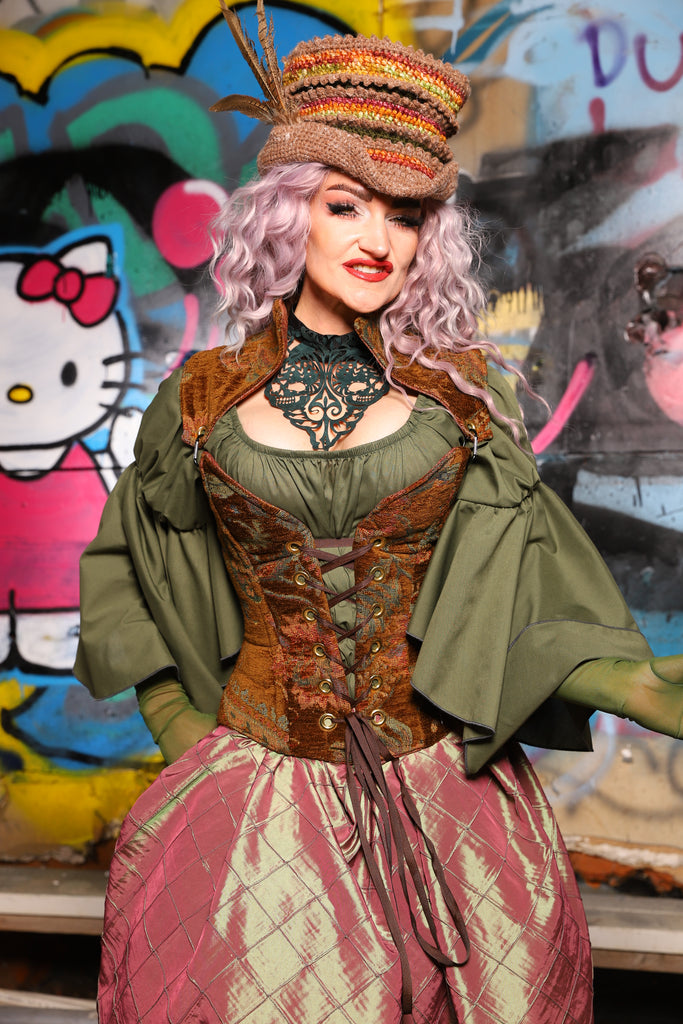 15. Petite Overbust Corset w/Arch Collar In Enchanted Grounds - The Amaranth & Aster Collection