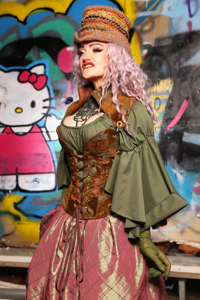 15. Petite Overbust Corset w/Arch Collar In Enchanted Grounds - The Amaranth & Aster Collection