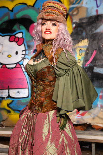 15. Petite Overbust Corset w/Arch Collar In Enchanted Grounds - The Amaranth & Aster Collection