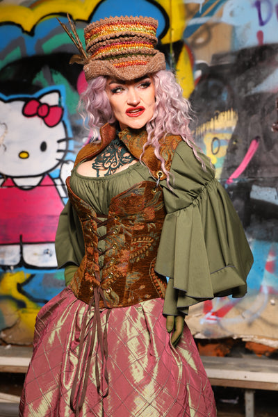 15. Petite Overbust Corset w/Arch Collar In Enchanted Grounds - The Amaranth & Aster Collection