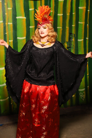 Classic Blouse With Goddess Sleeves in Crushed Black Shimmer - The Eternal Flame Collection
