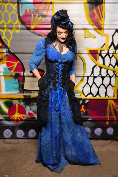 19. Peacock-Tailed Vixen in Black and Blue Medallion - The Dark Waters Collection