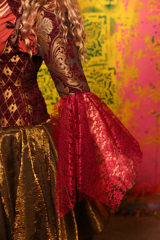 Detachable Flounce Sleeves w/ Spiky Ruffles in  Burgundy and Gold Medallion #18 - Cider & Cinders Collection