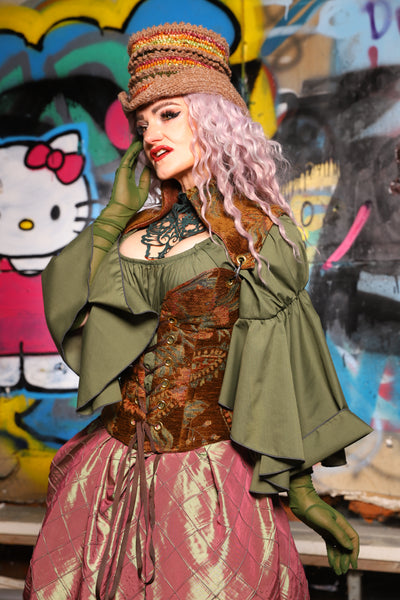 15. Petite Overbust Corset w/Arch Collar In Enchanted Grounds - The Amaranth & Aster Collection