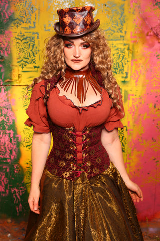 Petite Vixen Corset in Burgundy and Gold Diamond #32 - Cider & Cinders Collection