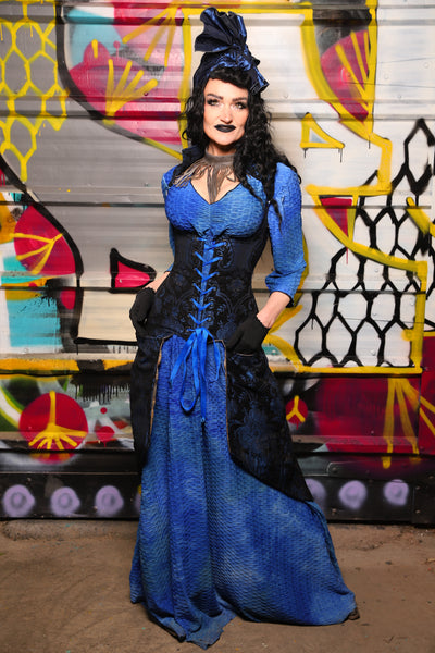 19. Peacock-Tailed Vixen in Black and Blue Medallion - The Dark Waters Collection