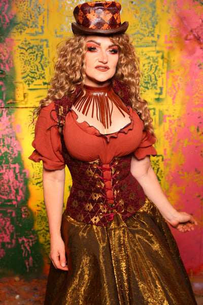 Petite Vixen Corset in Burgundy and Gold Diamond #32 - Cider & Cinders Collection