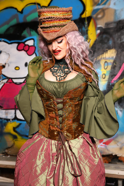 15. Petite Overbust Corset w/Arch Collar In Enchanted Grounds - The Amaranth & Aster Collection