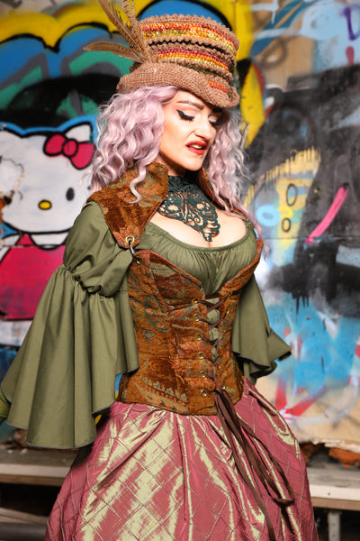15. Petite Overbust Corset w/Arch Collar In Enchanted Grounds - The Amaranth & Aster Collection
