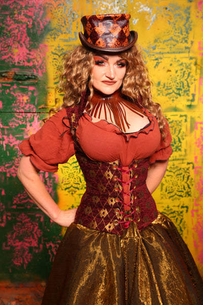 Petite Vixen Corset in Burgundy and Gold Diamond #32 - Cider & Cinders Collection