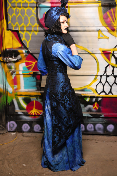 19. Peacock-Tailed Vixen in Black and Blue Medallion - The Dark Waters Collection