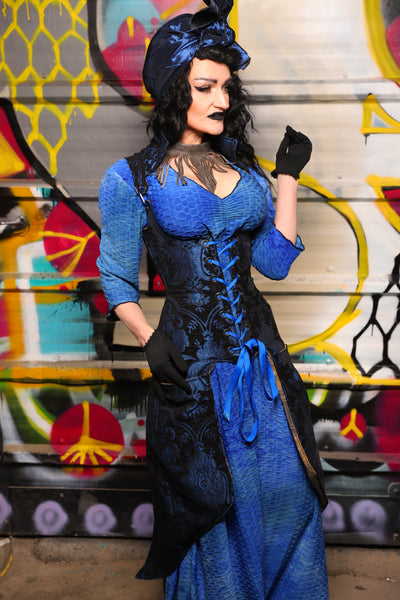 19. Peacock-Tailed Vixen in Black and Blue Medallion - The Dark Waters Collection