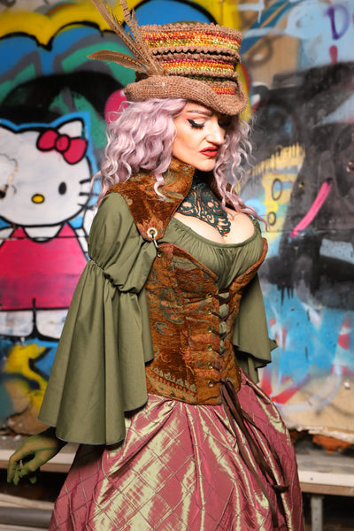15. Petite Overbust Corset w/Arch Collar In Enchanted Grounds - The Amaranth & Aster Collection
