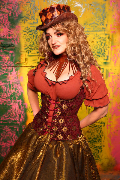 Petite Vixen Corset in Burgundy and Gold Diamond #32 - Cider & Cinders Collection