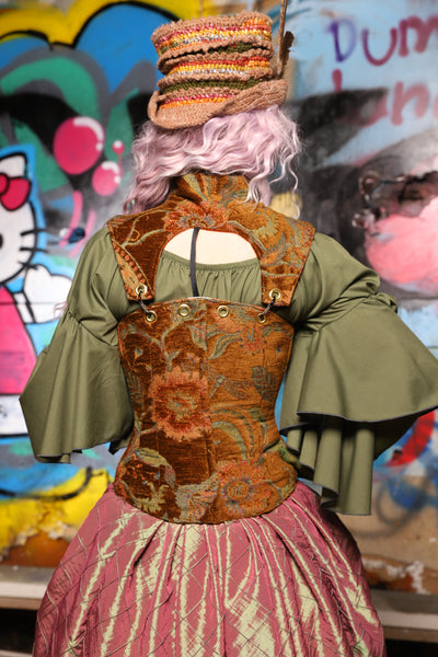 15. Petite Overbust Corset w/Arch Collar In Enchanted Grounds - The Amaranth & Aster Collection