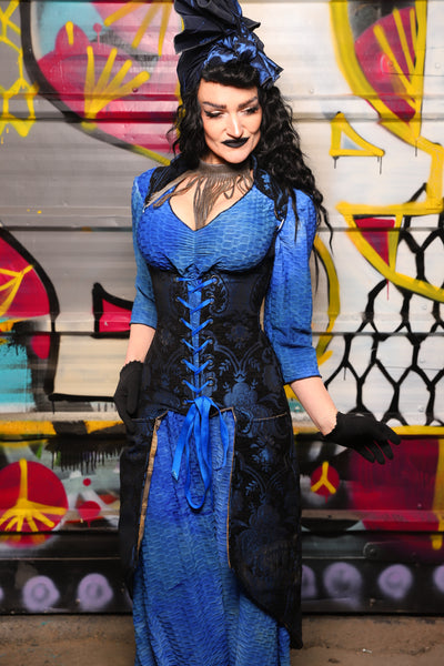 19. Peacock-Tailed Vixen in Black and Blue Medallion - The Dark Waters Collection