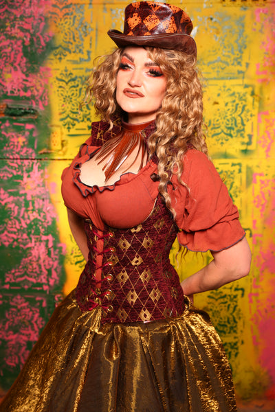 Petite Vixen Corset in Burgundy and Gold Diamond #32 - Cider & Cinders Collection