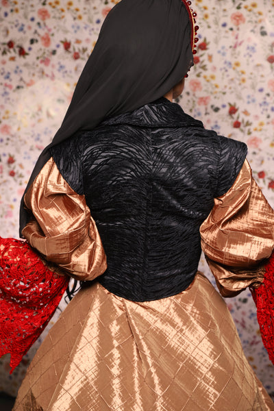 Guinevere II Bodice in Black Tendrils - The Tudor Tidings Collection
