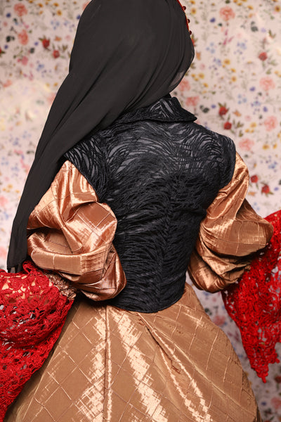 Guinevere II Bodice in Black Tendrils - The Tudor Tidings Collection