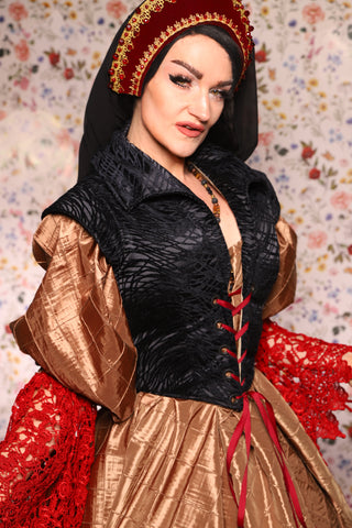 Guinevere II Bodice in Black Tendrils - The Tudor Tidings Collection