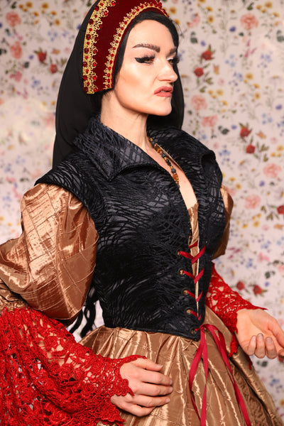 Guinevere II Bodice in Black Tendrils - The Tudor Tidings Collection