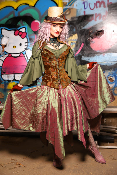 03. Overbust Corset w/Arch Collar In Enchanted Grounds - The Amaranth & Aster Collection