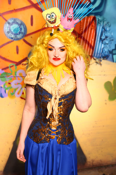 18-Crossfire Corset in Blue & Gold Grand Medallion  -The Barnacle Blues Collection