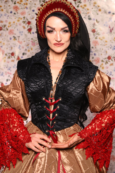 Guinevere II Bodice in Black Tendrils - The Tudor Tidings Collection