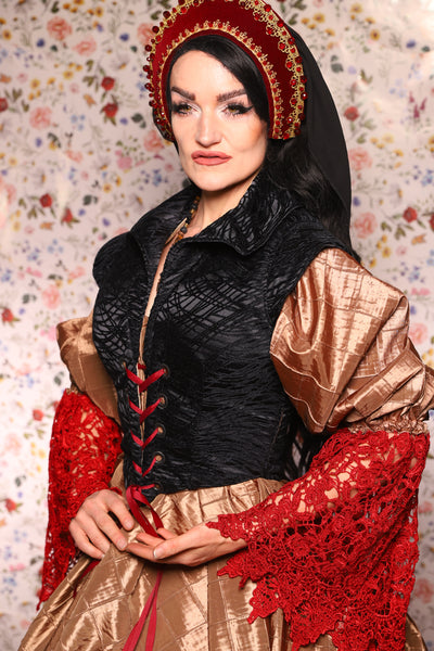 Guinevere II Bodice in Black Tendrils - The Tudor Tidings Collection
