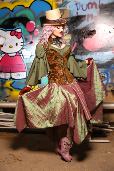 03. Overbust Corset w/Arch Collar In Enchanted Grounds - The Amaranth & Aster Collection