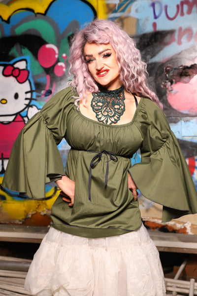 10. Flounce Blouse in Fern Green Cotton - The Amaranth & Aster Collection