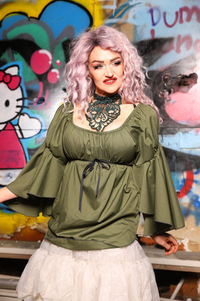 10. Flounce Blouse in Fern Green Cotton - The Amaranth & Aster Collection