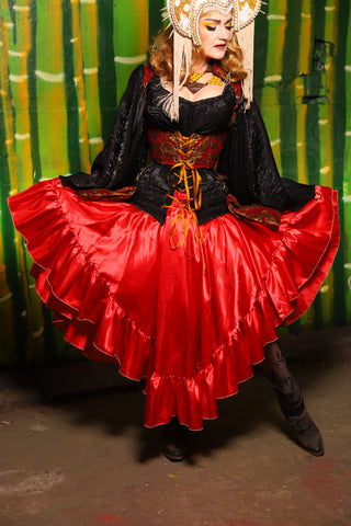 Crescent Skirt w/ Ruffle in Red Satin - The Eternal Flame Collection