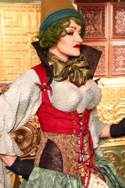 Cropped Vixen*TALL collar* Corset in Holly Berry Suede- Day 12  "12 Days of Christmas" 2024