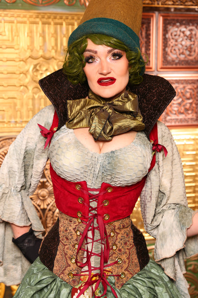 Cropped Vixen*TALL collar* Corset in Holly Berry Suede- Day 12  "12 Days of Christmas" 2024