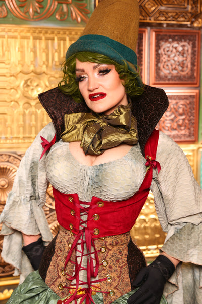 Cropped Vixen*TALL collar* Corset in Holly Berry Suede- Day 12  "12 Days of Christmas" 2024