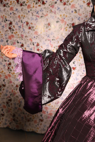 Detachable Renaissance Bell Sleeves in Plum & Silver Medallion - The Tudor Tidings Collection
