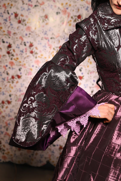 Detachable Renaissance Bell Sleeves in Plum & Silver Medallion - The Tudor Tidings Collection